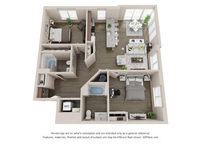 Floor plan for 2 beds, 2 baths, 1179 sqft